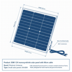 50W 12V monocrystalline solar panel with 90cm cable