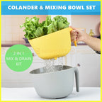 2pc Colander and Mixing Bowl Set Large Kitchen Strainer Jug Salad Bowl Handle