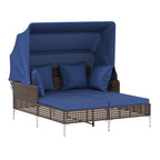 Outdoor Daybed with Retractable Canopy PE Wicker Rattan Patio Lounger