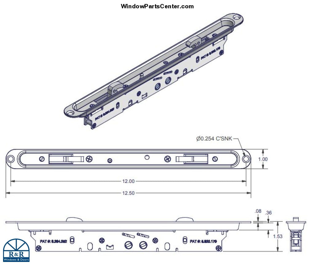 558 - Amesbury Truth Gemini II Recessed Mortise Lock With Recessed Faceplate  - 2 Point - For Sliding Patio Door