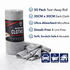 50x Microfibre Cleaning Cloths Roll 30x30cm Tear-Away Reusable Car Kitchen Home Grey