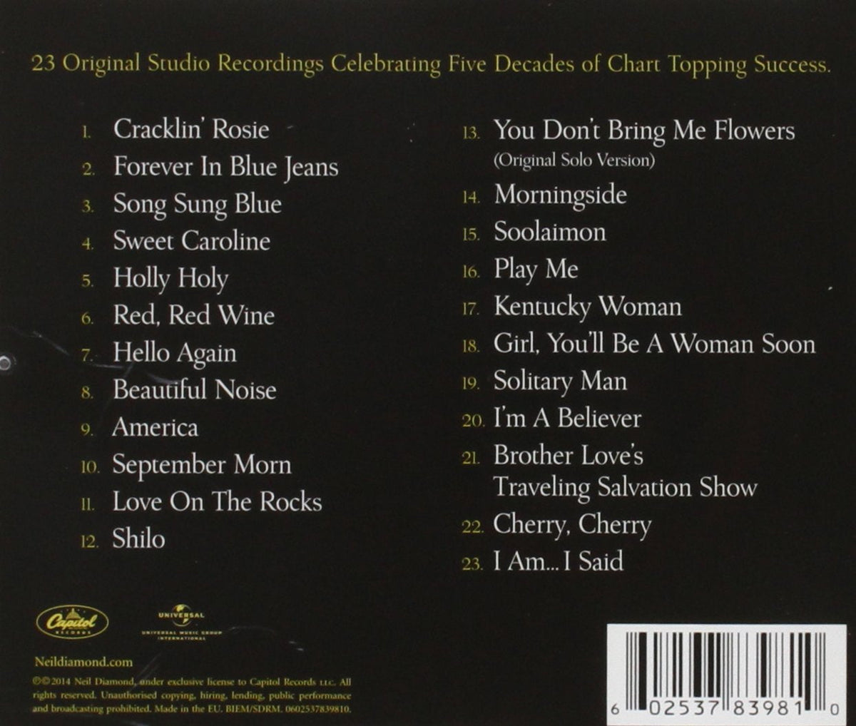 Neil Diamond All Time Greatest Hits Physical CD