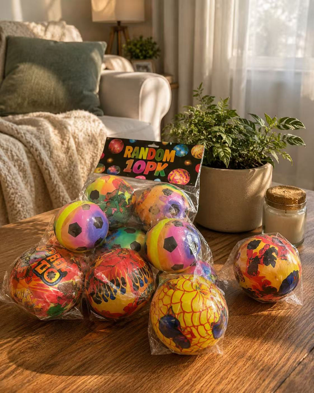 10 Pack Soft Foam Balls Assorted Random Designs Mixed Sizes Kids Party Favour Toys