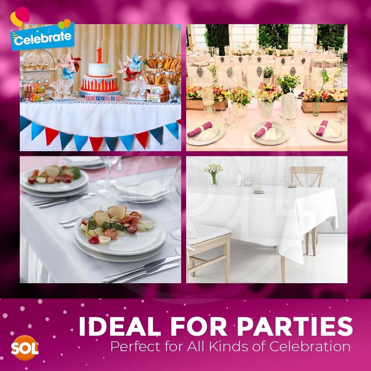White Paper Rectangular Table Cloth Covers | Wipe Clean Party Tablecloths | 2 Pack