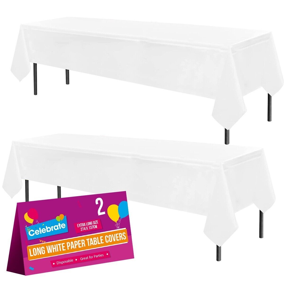 White Paper Rectangular Table Cloth Covers | Wipe Clean Party Tablecloths | 2 Pack