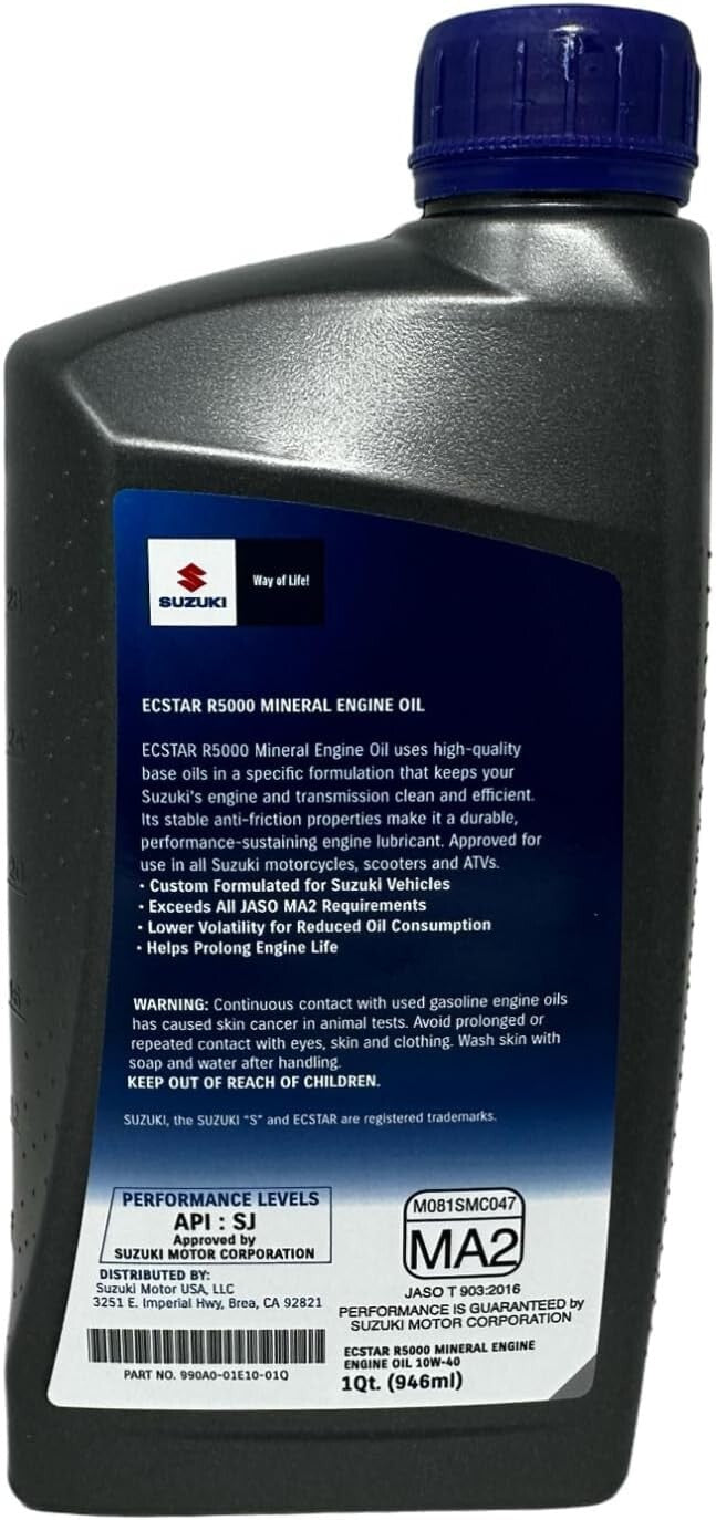 Suzuki Ecstar R5000 10W-40 Mineral Motorcycle Engine Oil Quart 990A0-01E10-01Q