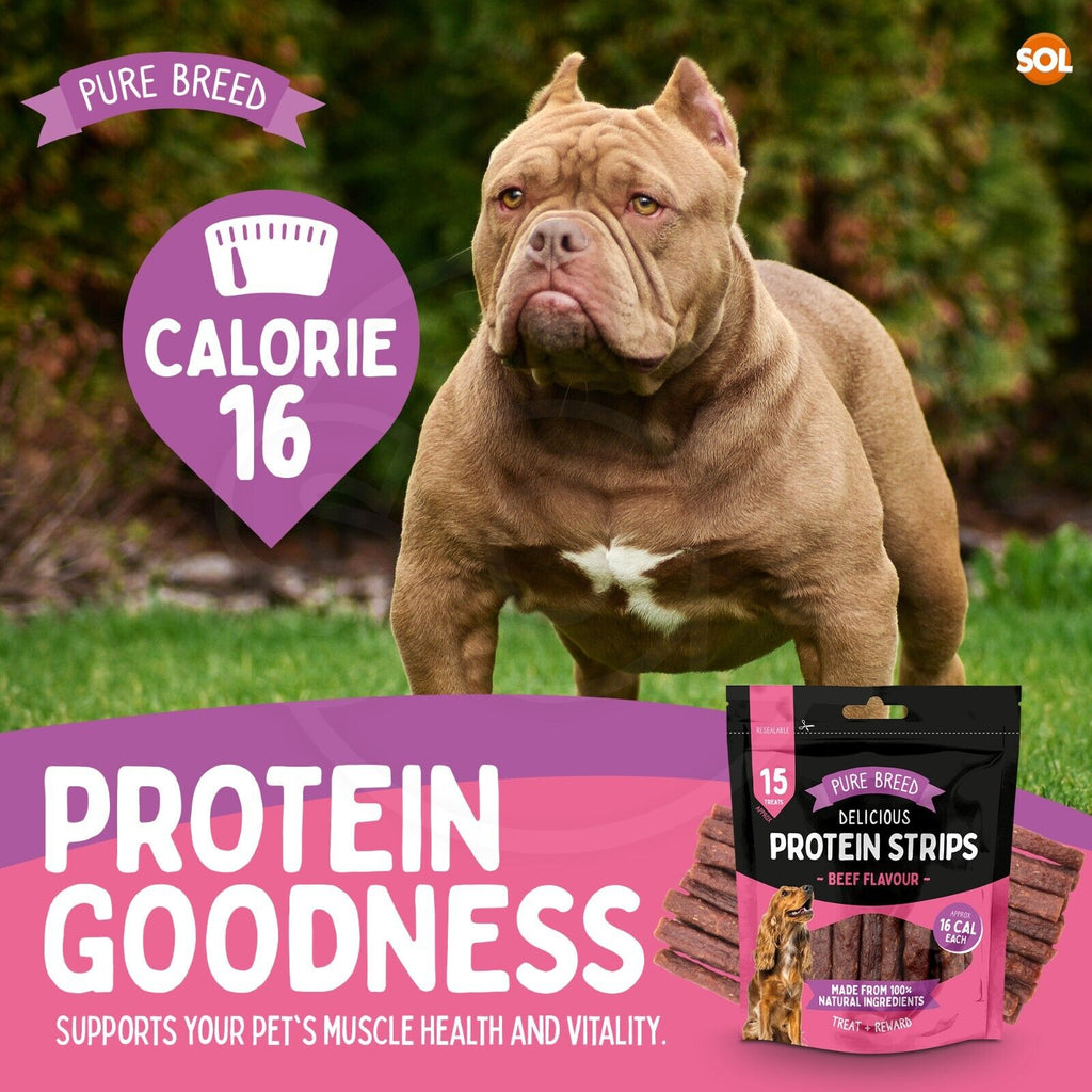 Pure Breed 600g Protein Chicken Strips Dog Treats For Medium Dogs in 4x Resealable 150g Bags, Healthy Low Calorie Natural Treat Made with Real Chicken Chews Training Rewards For Small - Large Pup