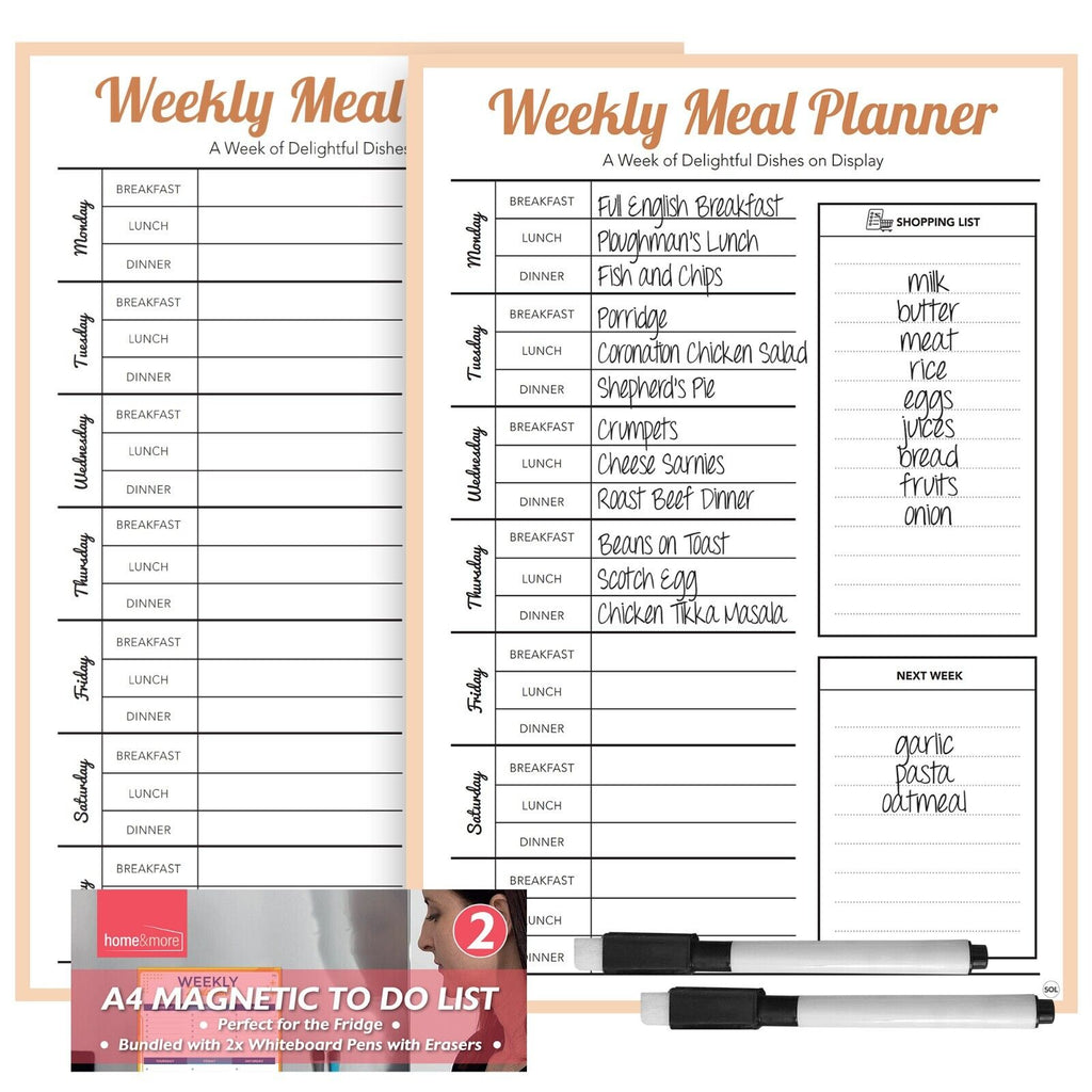 Magnetic Weekly Meal Planner | Reusable Fridge Board | 2 Pack