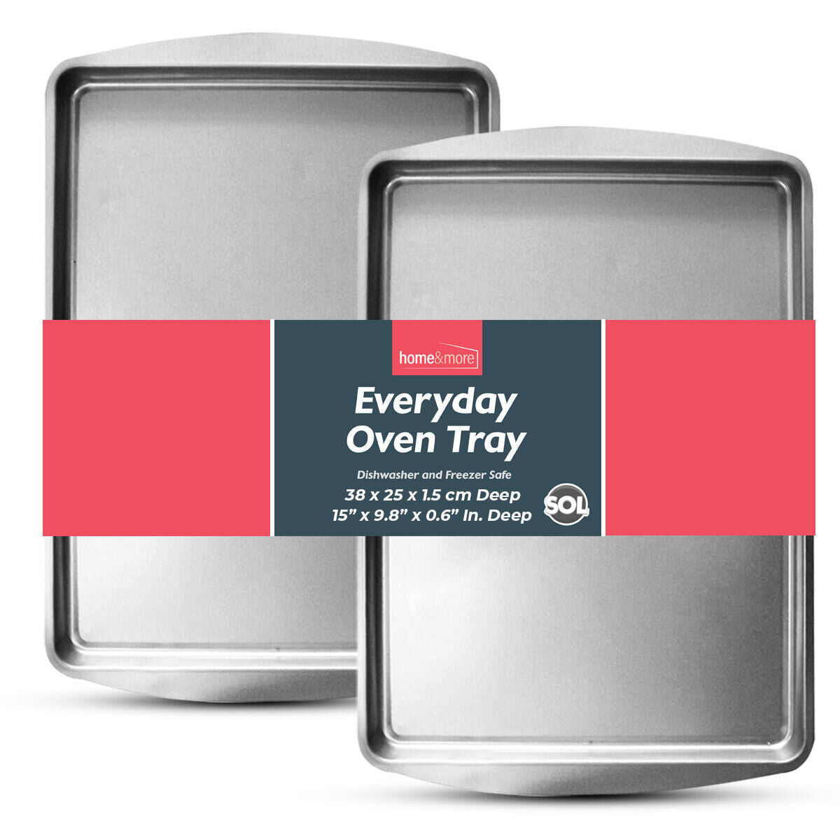 Oven Tray Set 38 x 25cm | Roasting Pan Baking Steel Sheet | 2 Pack