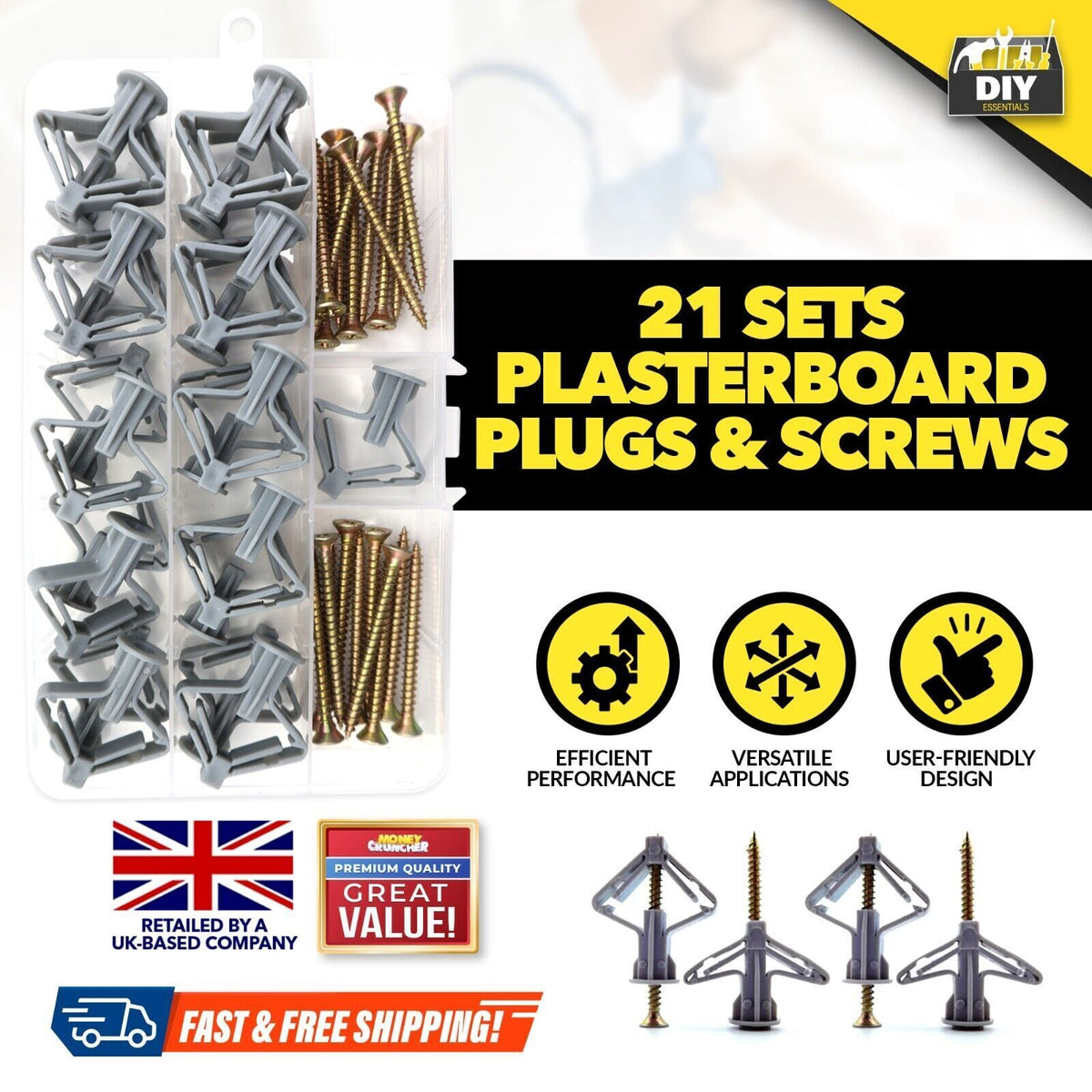Cavity Wall Plugs and Screws Set – 21 Pack