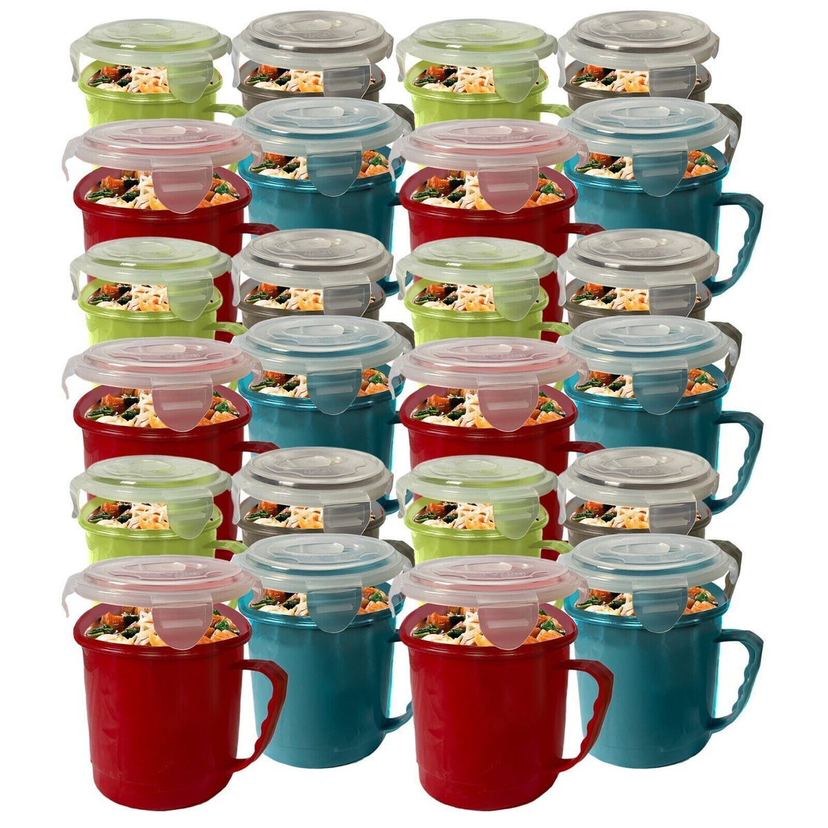 Microwave Soup Mug 700ml | Airtight Porridge Bowl Cup | 24 Pack