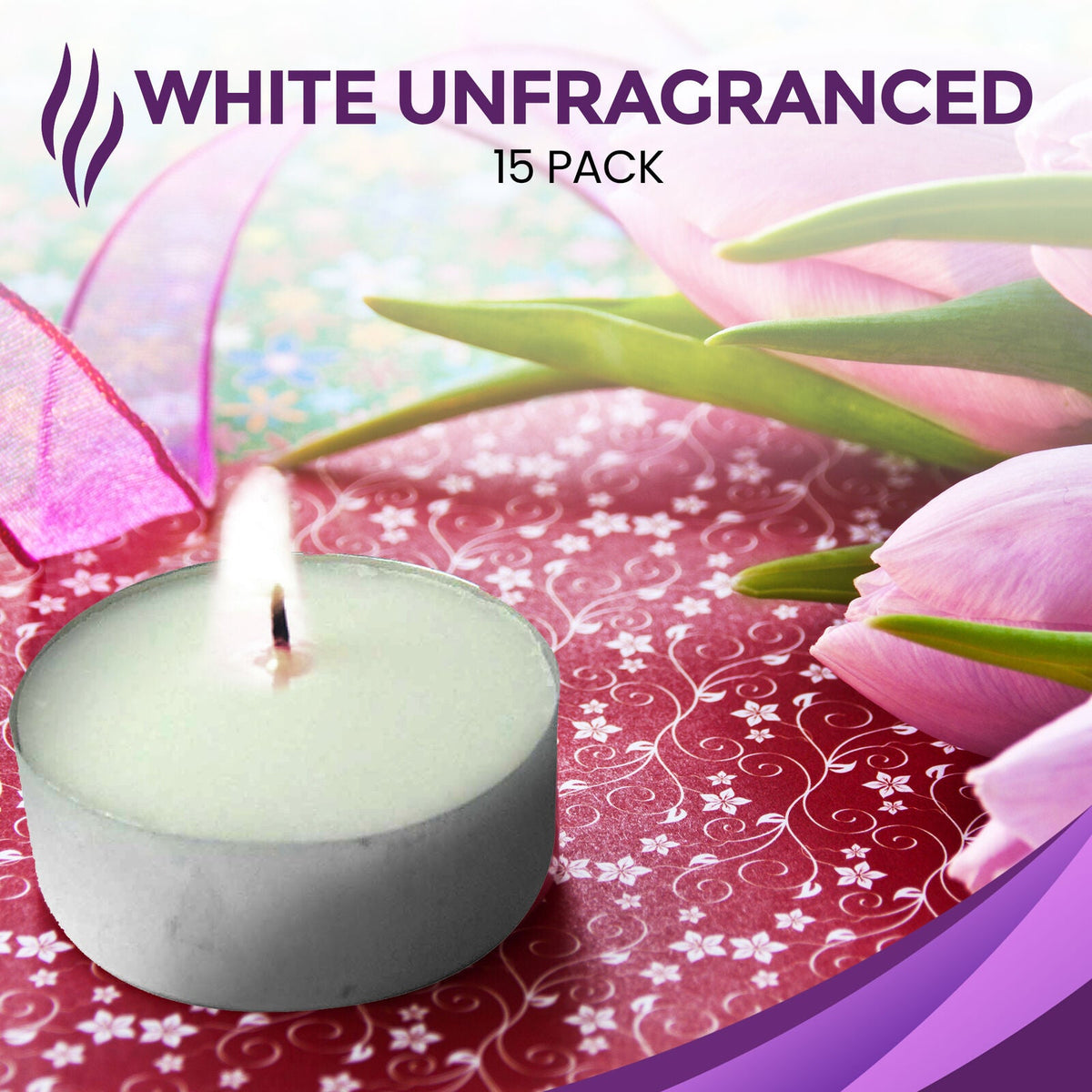 Tea Lights White Unscented Candles 3.5 Hour Burn Time | 15 Pack