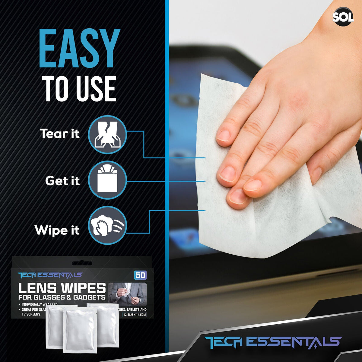 Glasses Wipes for Spectacle Lens Optical Cleaning | Anti-Fog | 50 Pack