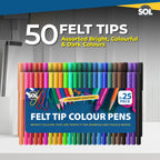 Felt Tip Pens Set | Fine Fibre Drawing Markers School | 50 Pack