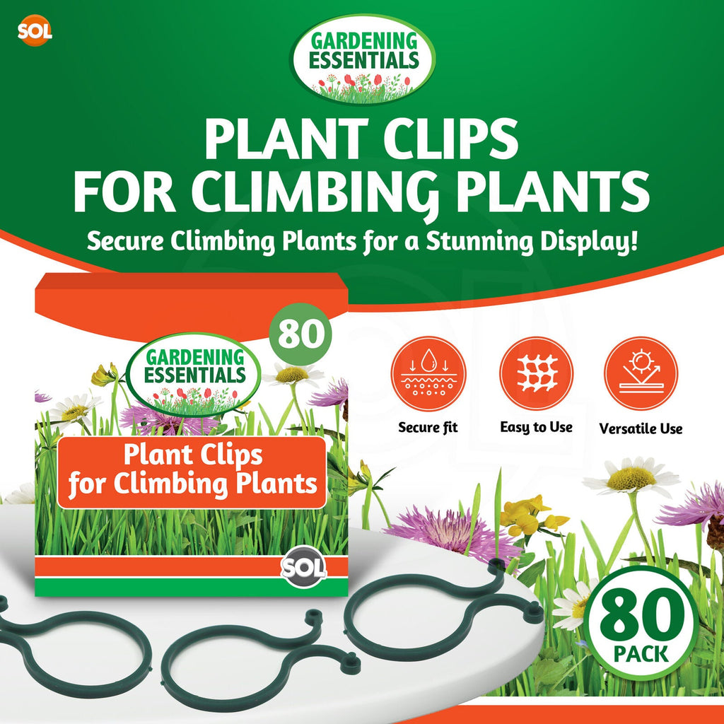 SOL 80pk Plant Clips for Climbing Plants, Reusable Climbing Plant Clips for Vine Support, Easy to Use Plant Support Clips for Outdoor Plants, Durable Plant Ties for Tomatoes & Gardening Organisation