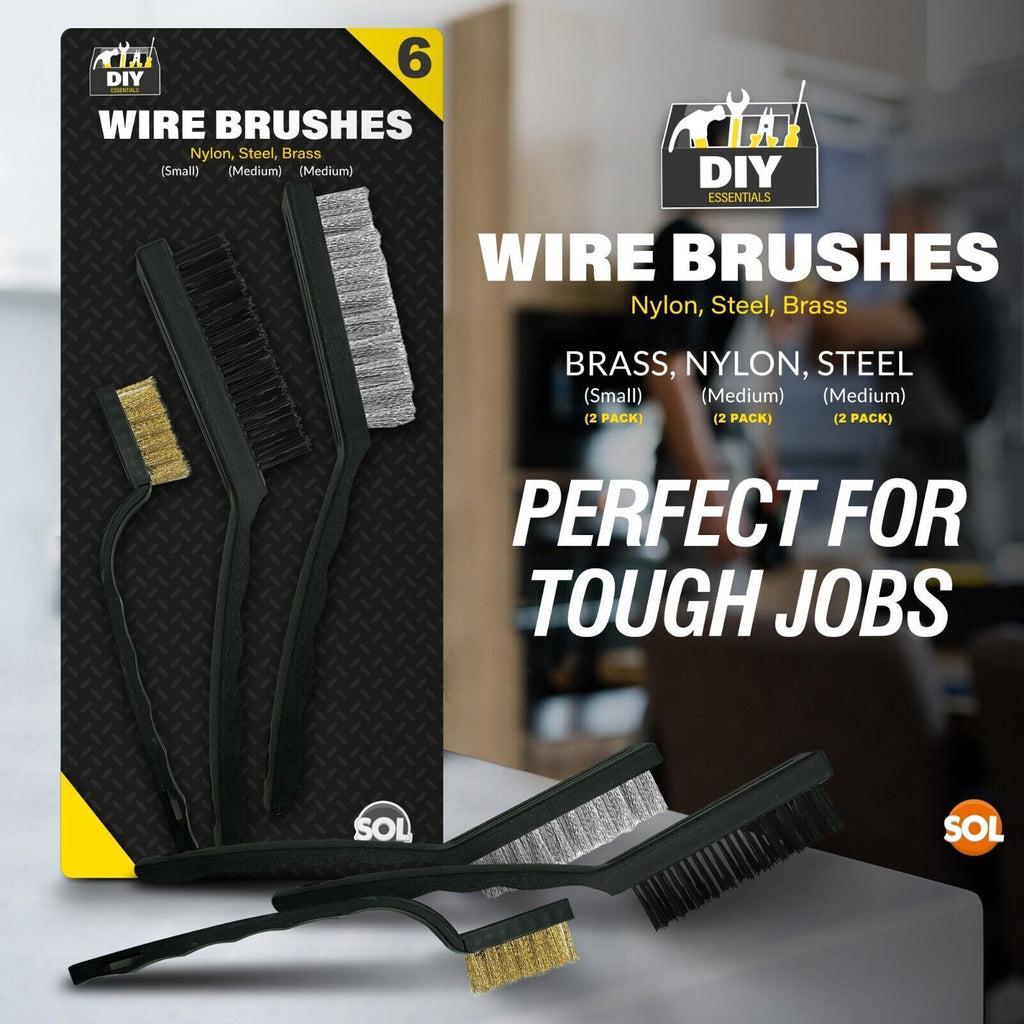 Wire Brush Set Steel Brass Nylon | Cleaning Rust Paint | 6 Pack