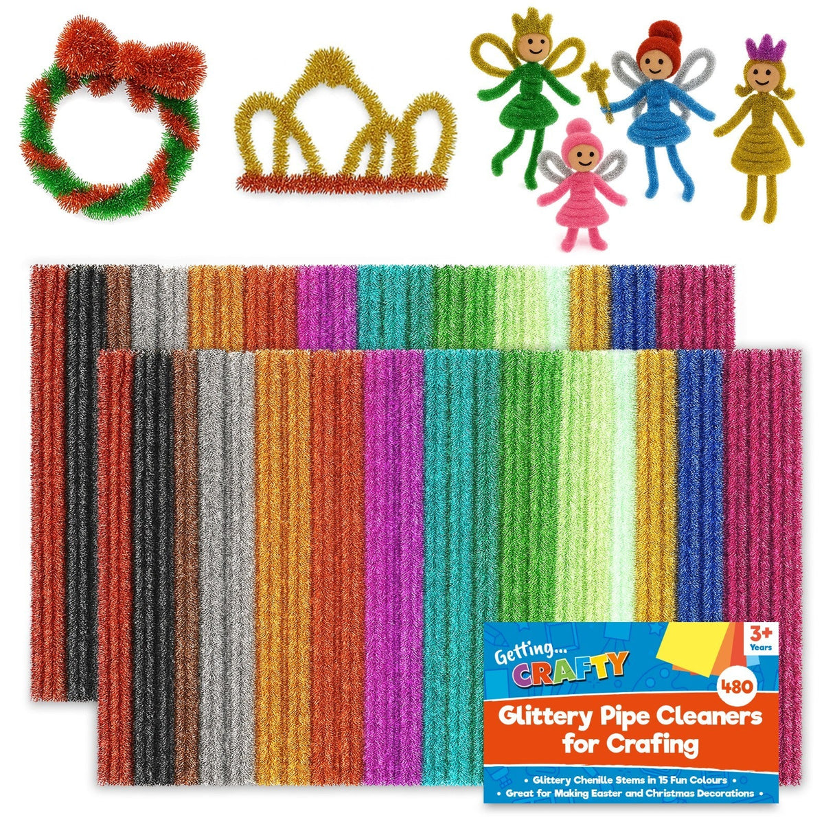 Glitter Pipe Cleaners 15cm | Chenille Craft Stems for Arts & Crafts | 240 Pack