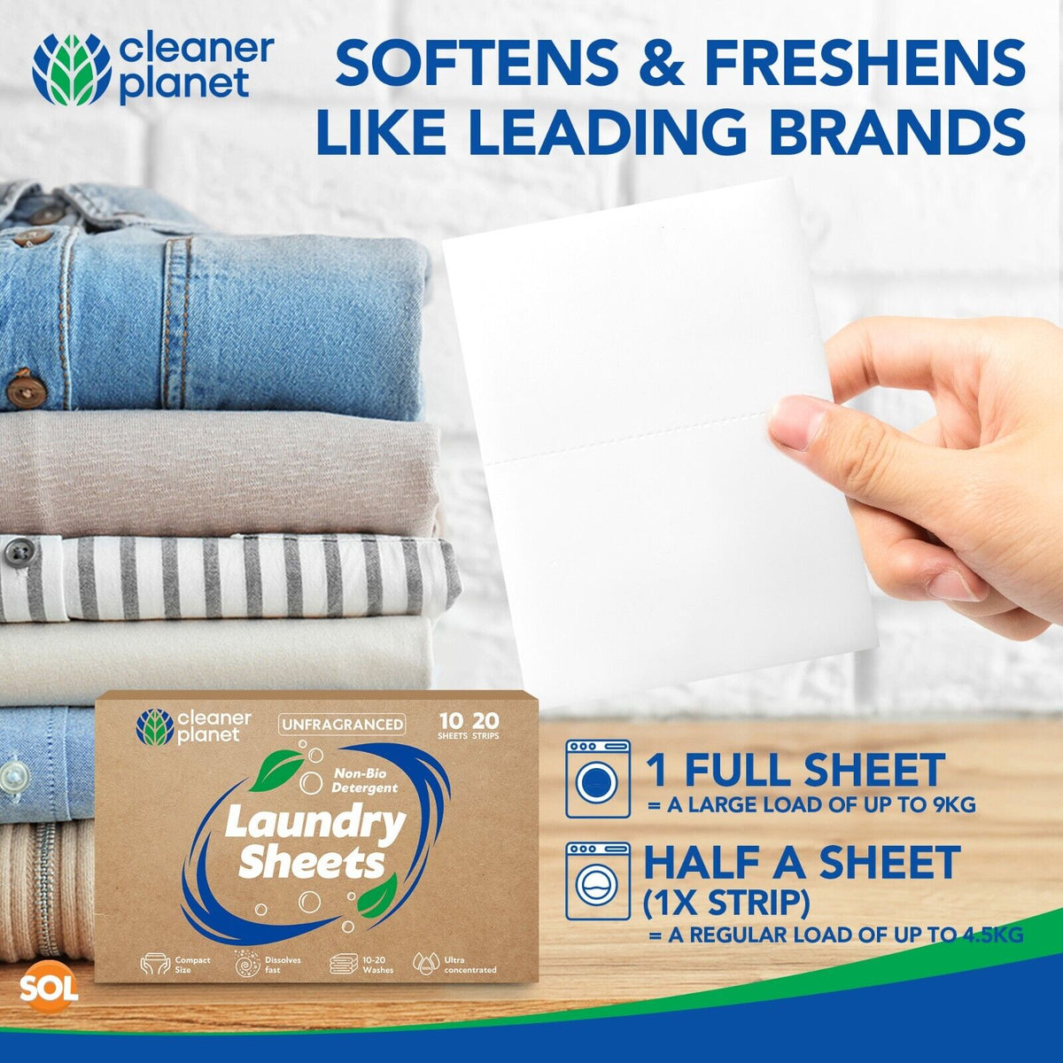 Unscented Laundry Detergent Sheets | Non Bio Unfragranced | 10 Pack