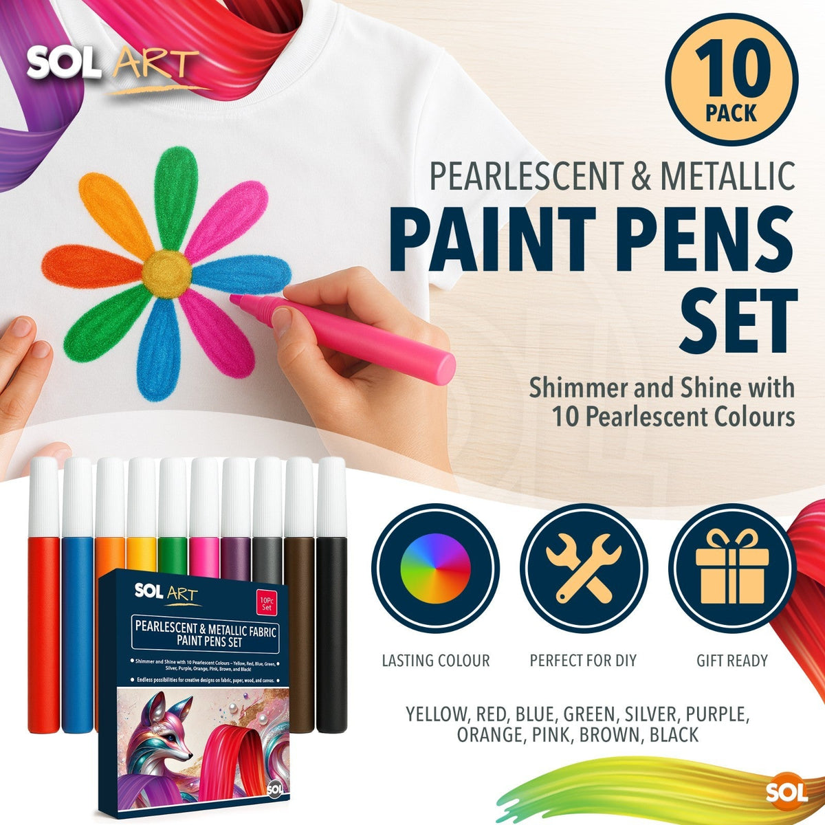 Fabric Paint Pens | Acrylic Marker for Paper Wood Canvas | 10 Pack