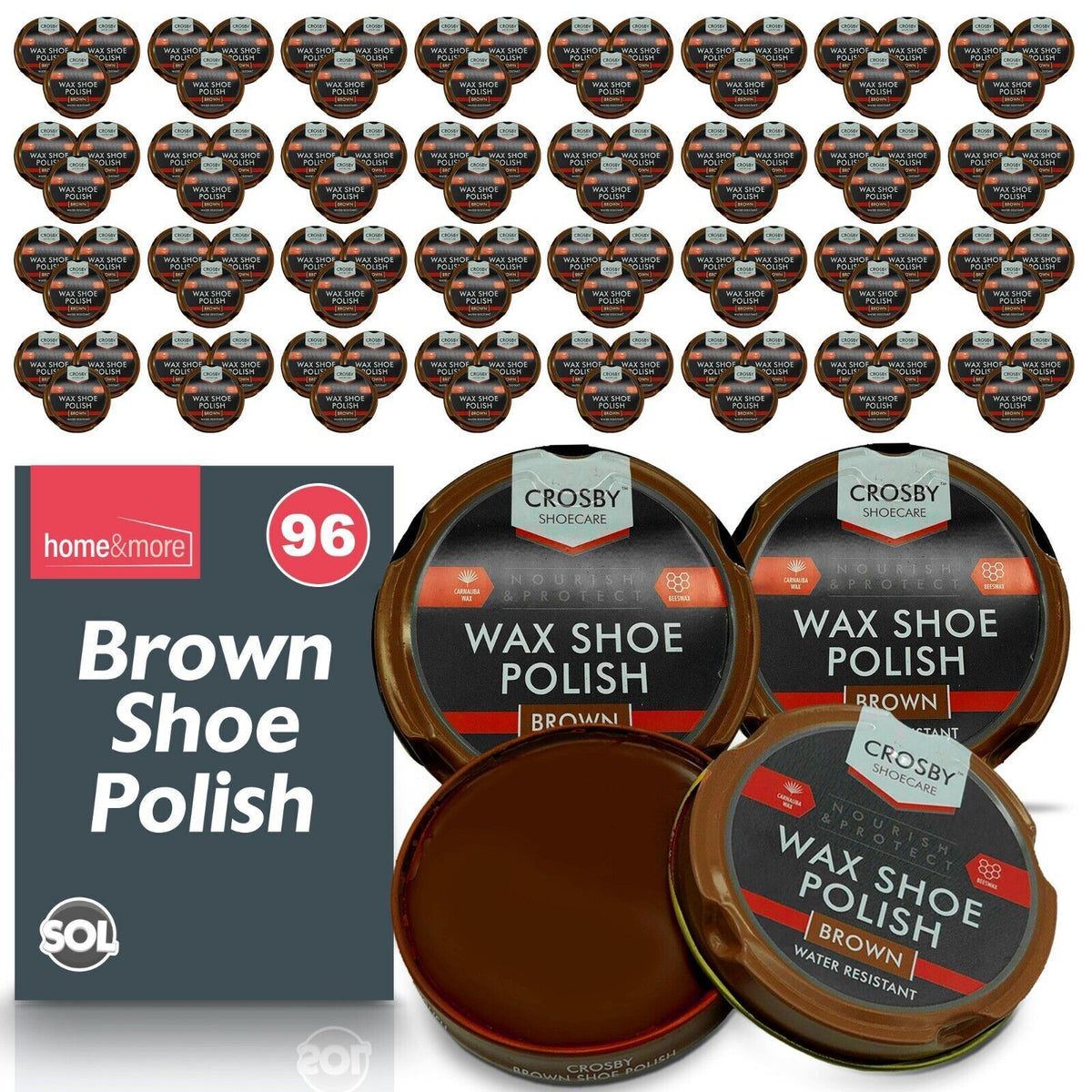 Wax Shoe Polish Brown 50ml | Leather Boot Shine Cleaner | 12 Pack