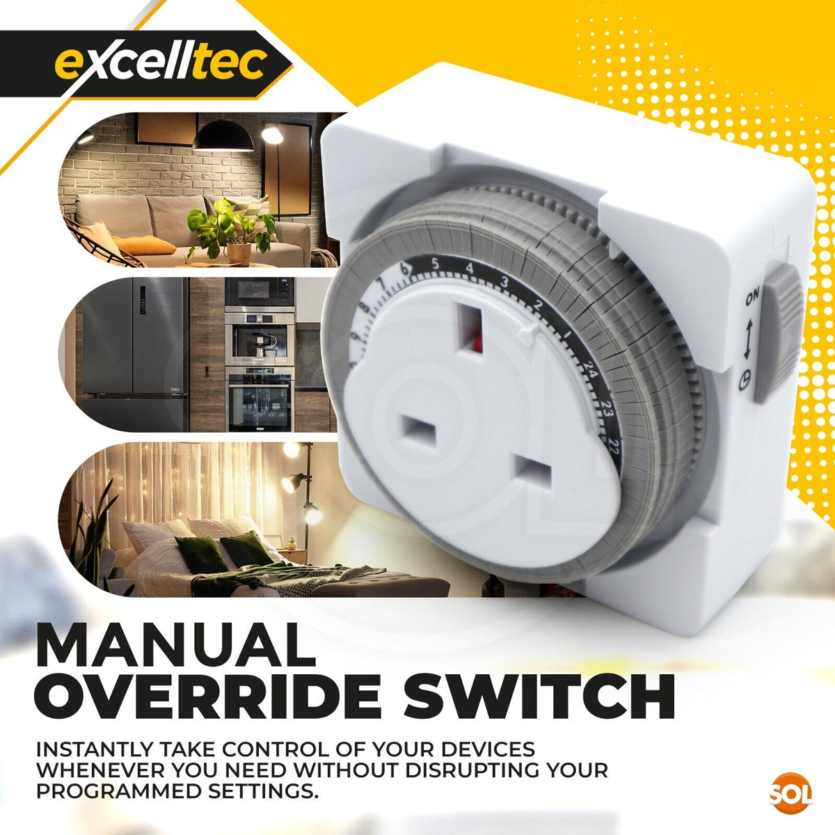 24 Hour Segment Timer Switch Mains Plug Mechanical Clock Energy Saver