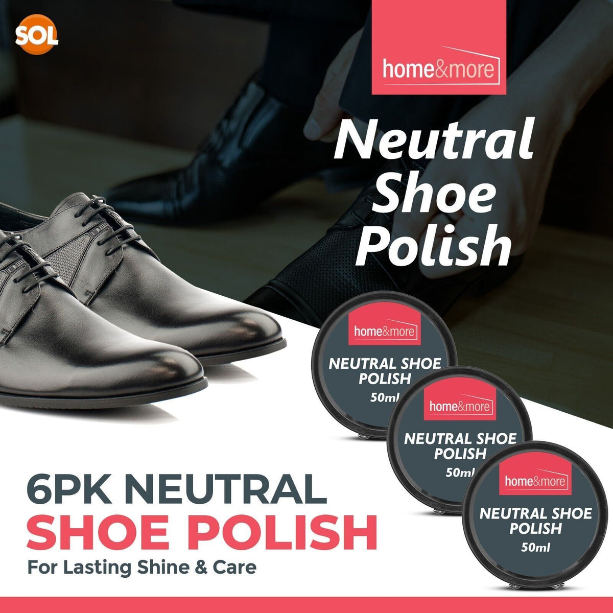 Wax Shoe Polish Neutral 50ml | Leather Boot Cleaner | 6 Pack