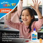 White PVA Glue 250ml School Craft DIY Adhesive | 3 Pack