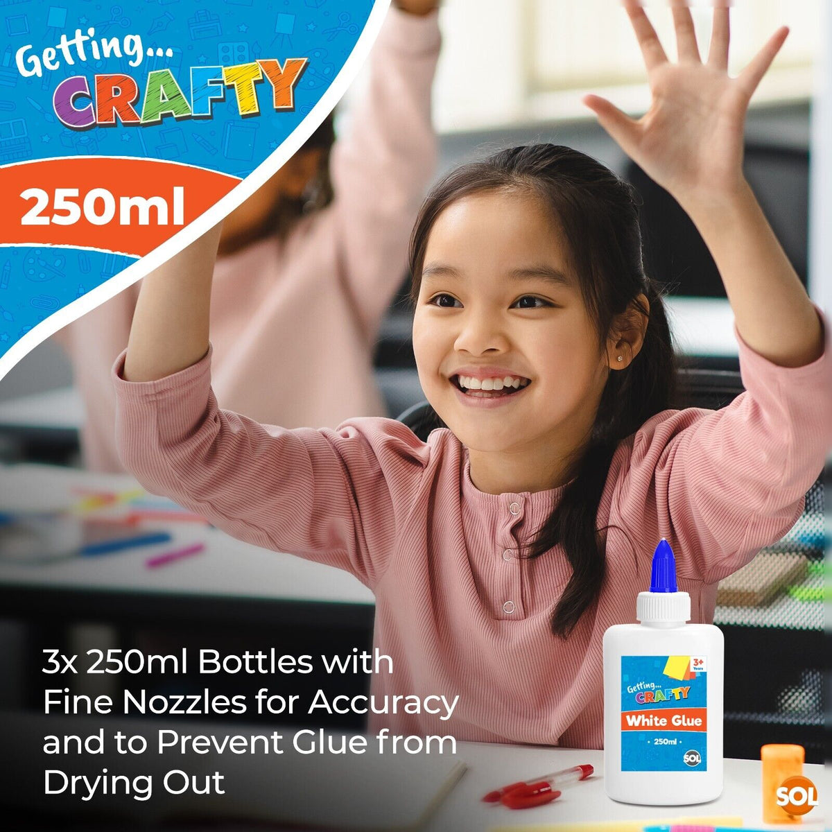 White PVA Glue 250ml School Craft DIY Adhesive | 3 Pack