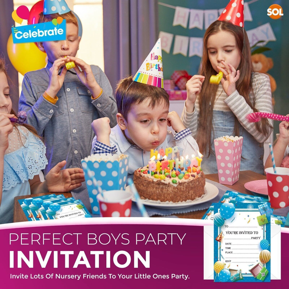 Kids Birthday Party Invitations with Envelopes – 28 Pack