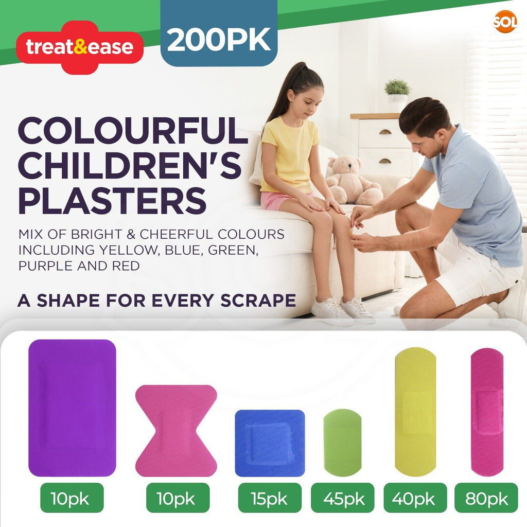 Children's Plasters Washproof Fun Designs Assorted Sizes | 200 Pack