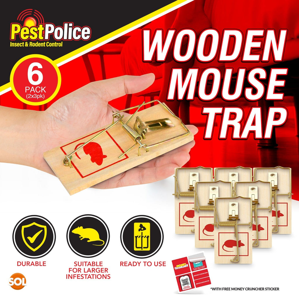Wooden Mouse Traps | Reusable Rodent Pest Control | 6 Pack