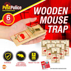 Wooden Mouse Traps | Reusable Rodent Pest Control | 6 Pack