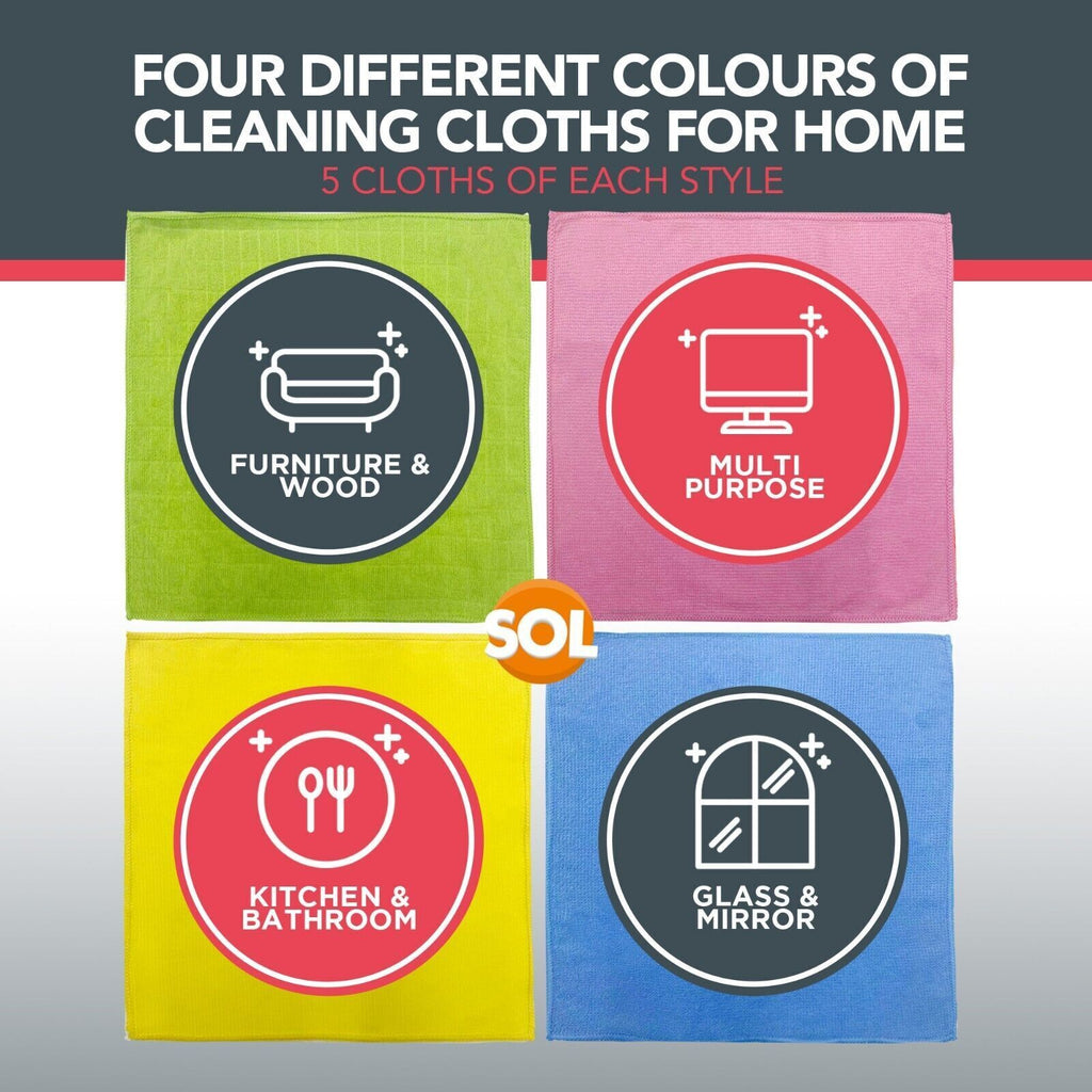Microfibre Cleaning Cloths | Kitchen & Car Polishing Towel | 20 Pack