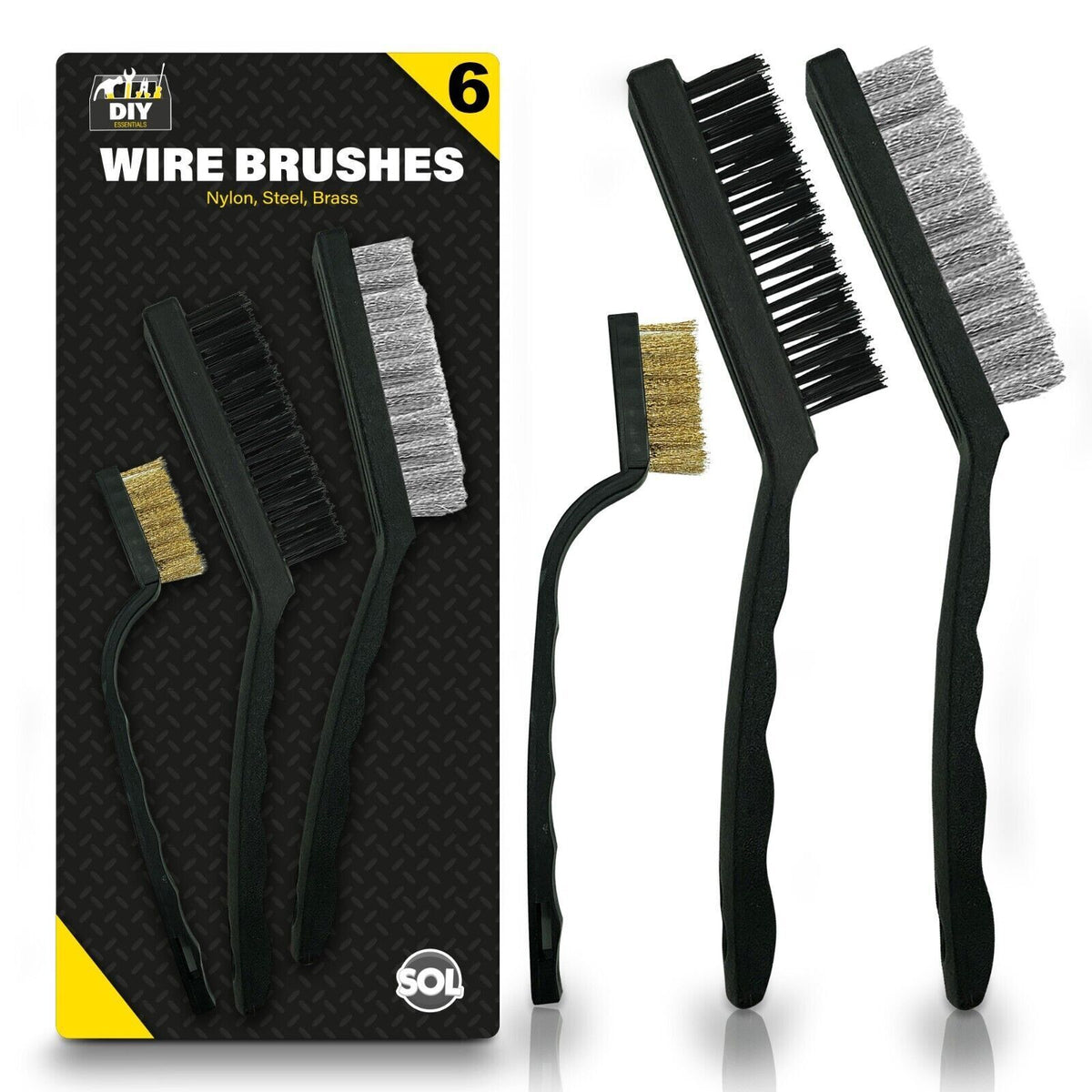 Wire Brush Set Steel Brass Nylon | Cleaning Rust Paint | 6 Pack