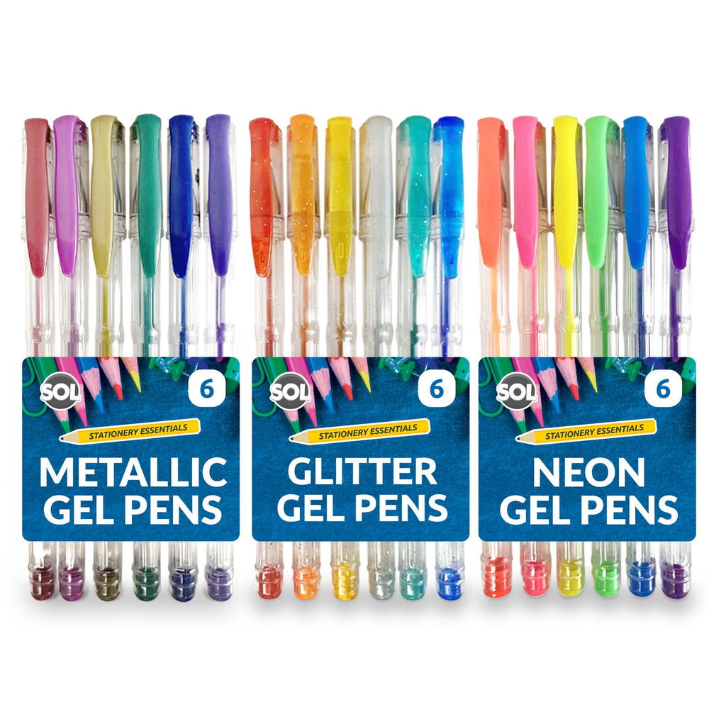 Gel Pens Set | Neon, Glitter & Metallic Colours for Writing and Colouring | 18 Pack