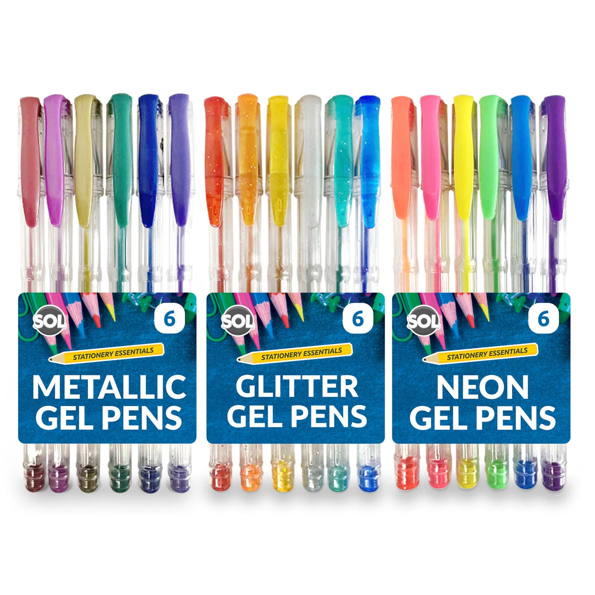 Gel Pens Set | Neon, Glitter & Metallic Colours for Writing and Colouring | 18 Pack