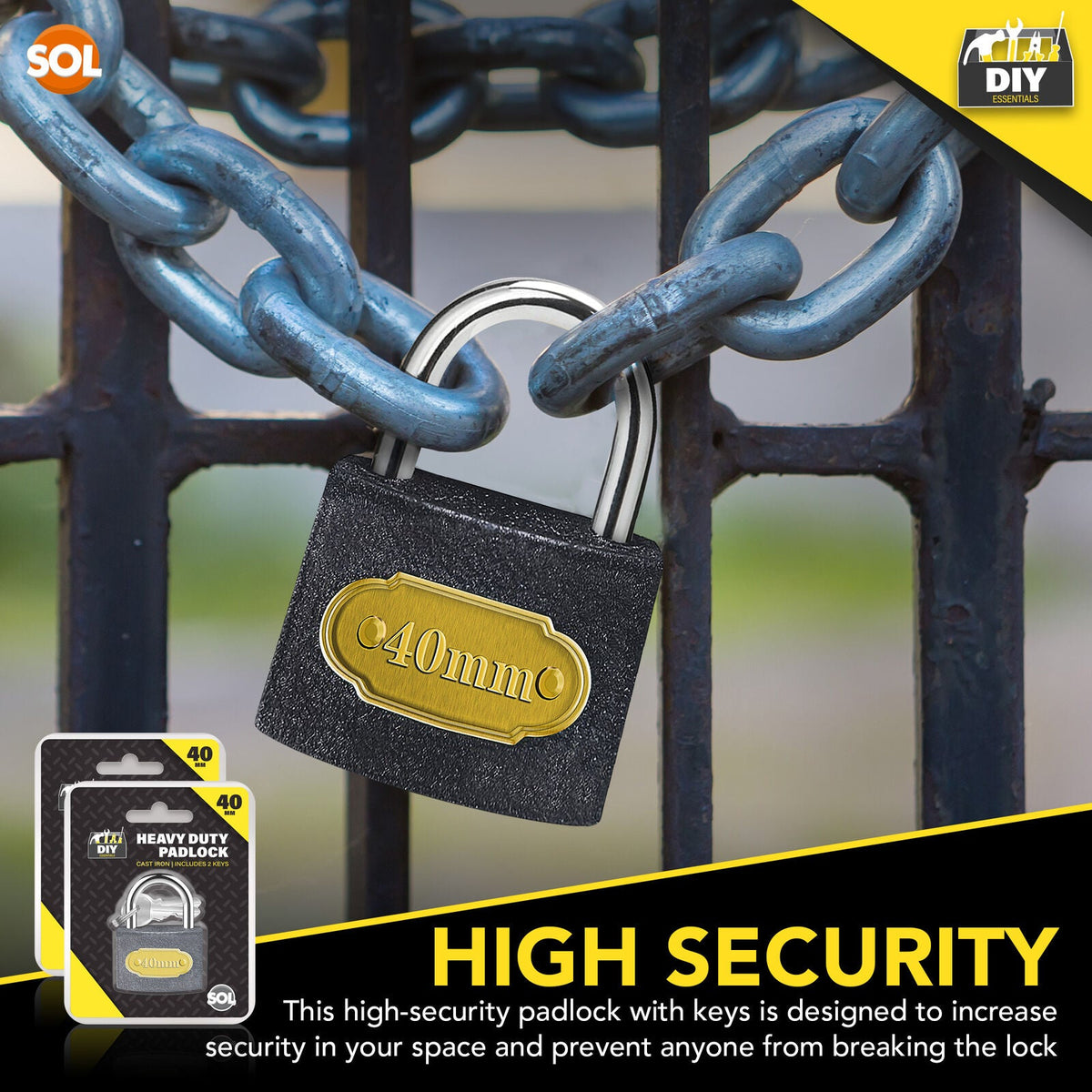 Padlock 40mm with 2 Keys | Heavy Duty Outdoor Security Lock | 2 Pack