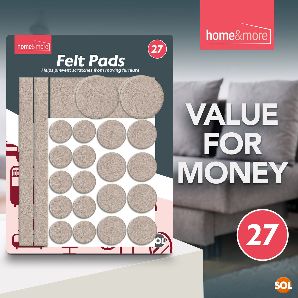 Felt Pads | Beige Self Adhesive Furniture Floor Protectors | 27 Pack