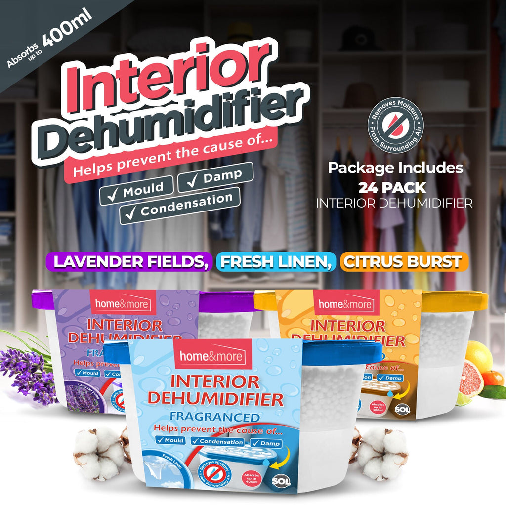 SOL 12pk 400ml Interior Dehumidifiers in Lavender, Citrus or Rose Scent | Windor Moisture Absorber for Home, Wardrobe, Damp Traps Condensation Absorbers Window, Mini Dehumidifier Disposable
