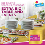 Gold Plastic Table Covers Square Wipe Clean Party Cloth | 3 Pack