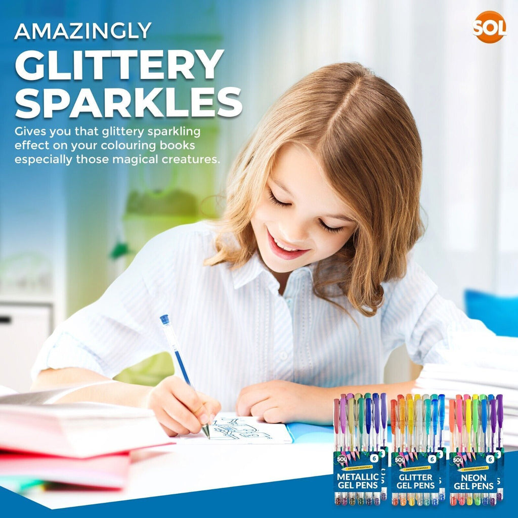 Gel Pens Set | Neon, Glitter & Metallic Colours for Writing and Colouring | 36 Pack