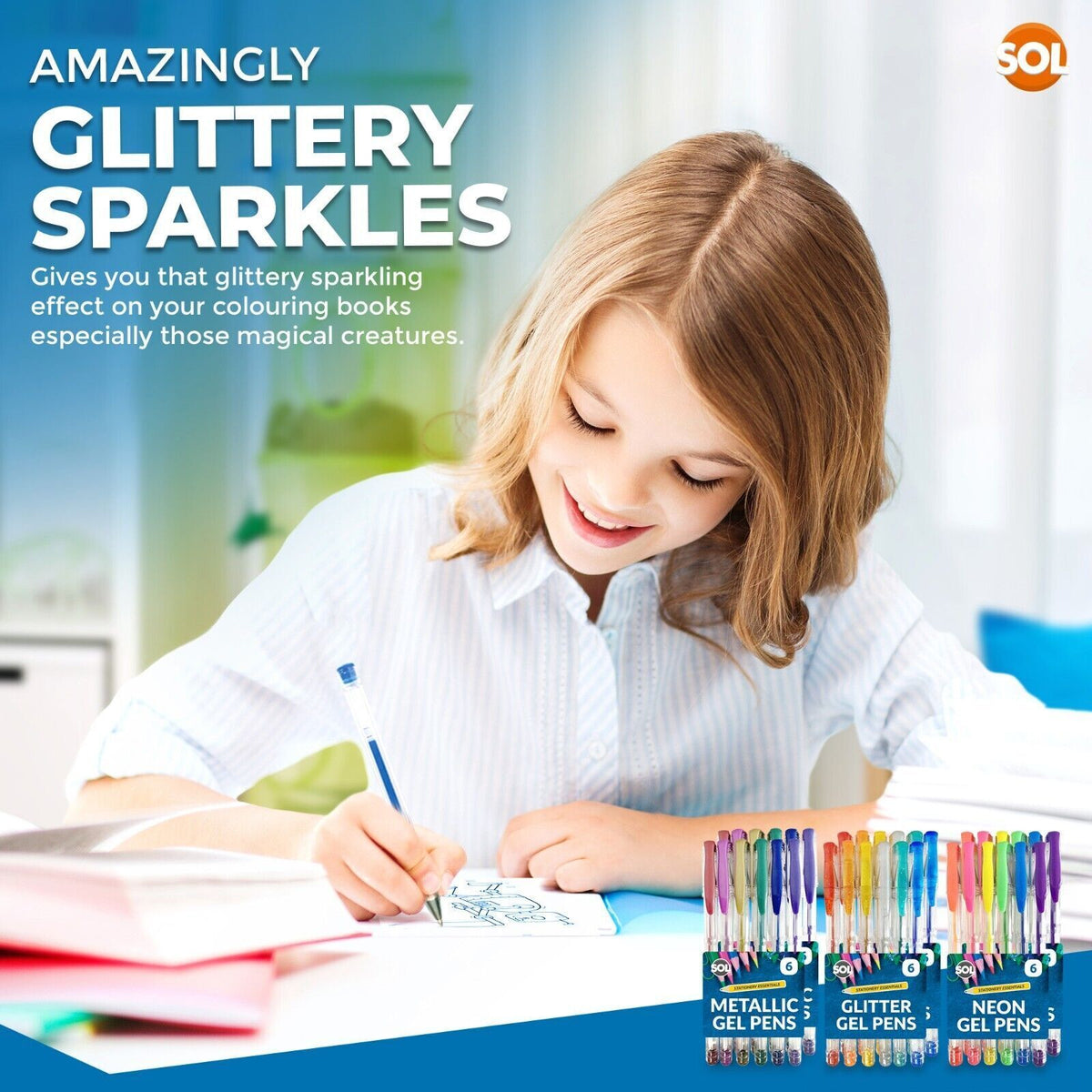 Gel Pens Set | Neon, Glitter & Metallic Colours for Writing and Colouring | 36 Pack