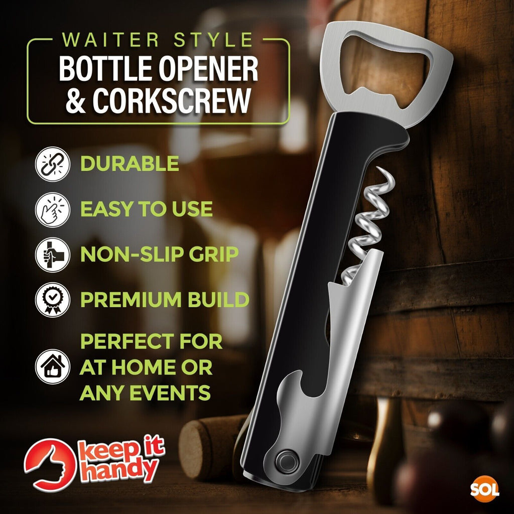 Metal Bottle Opener | Corkscrew & Beer Cap Remover Waiter’s Tool