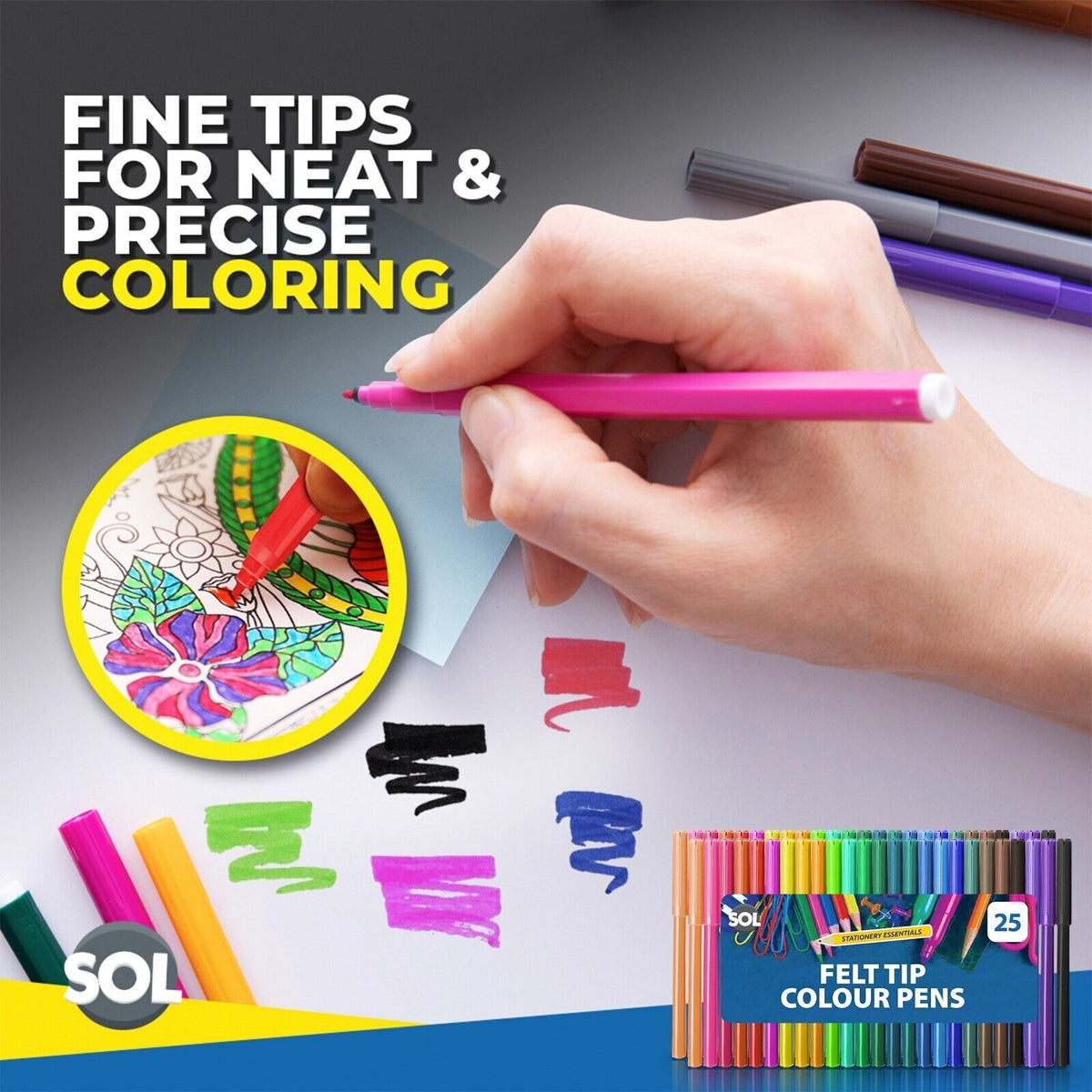 Felt Tip Pens | Fine Fibre Drawing Colouring School | 600 Pack
