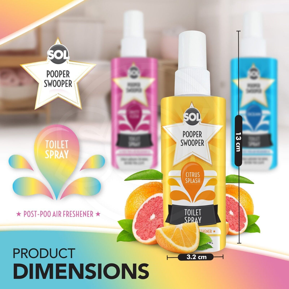 Pooper Toilet Spray | Citrus Ocean Fruity Fragrance | 6 Pack