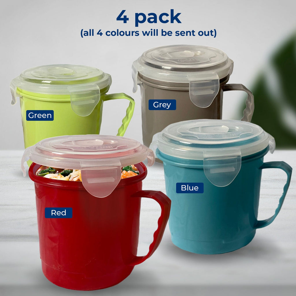 Microwave Soup Mug 700ml Airtight Clip Lock | 4 Pack