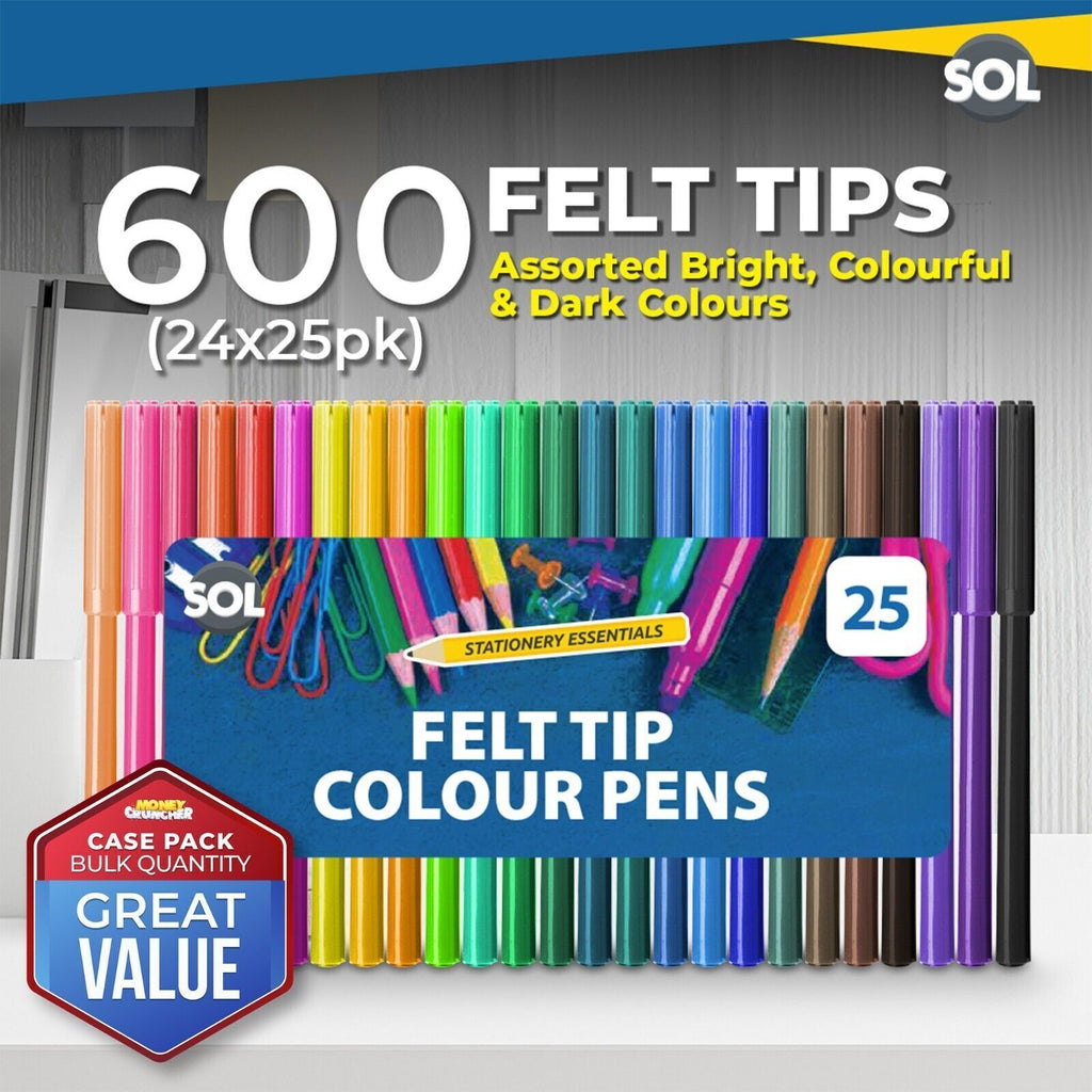 Felt Tip Pens | Fine Fibre Drawing Colouring School | 600 Pack