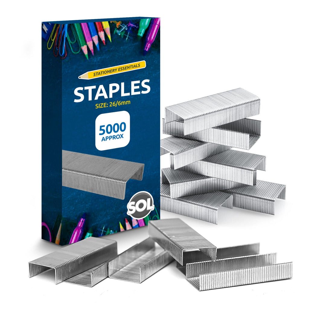 SOL 5000 Bulk Supply 26/6 Staples – Durable Steel Anti-Jam and Multipurpose Design, Compatible with Standard Staplers, Use for Office, Home and School Paper Binding