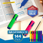 Assorted Highlighter Pens | Fluorescent Colour Markers | 144 Pack