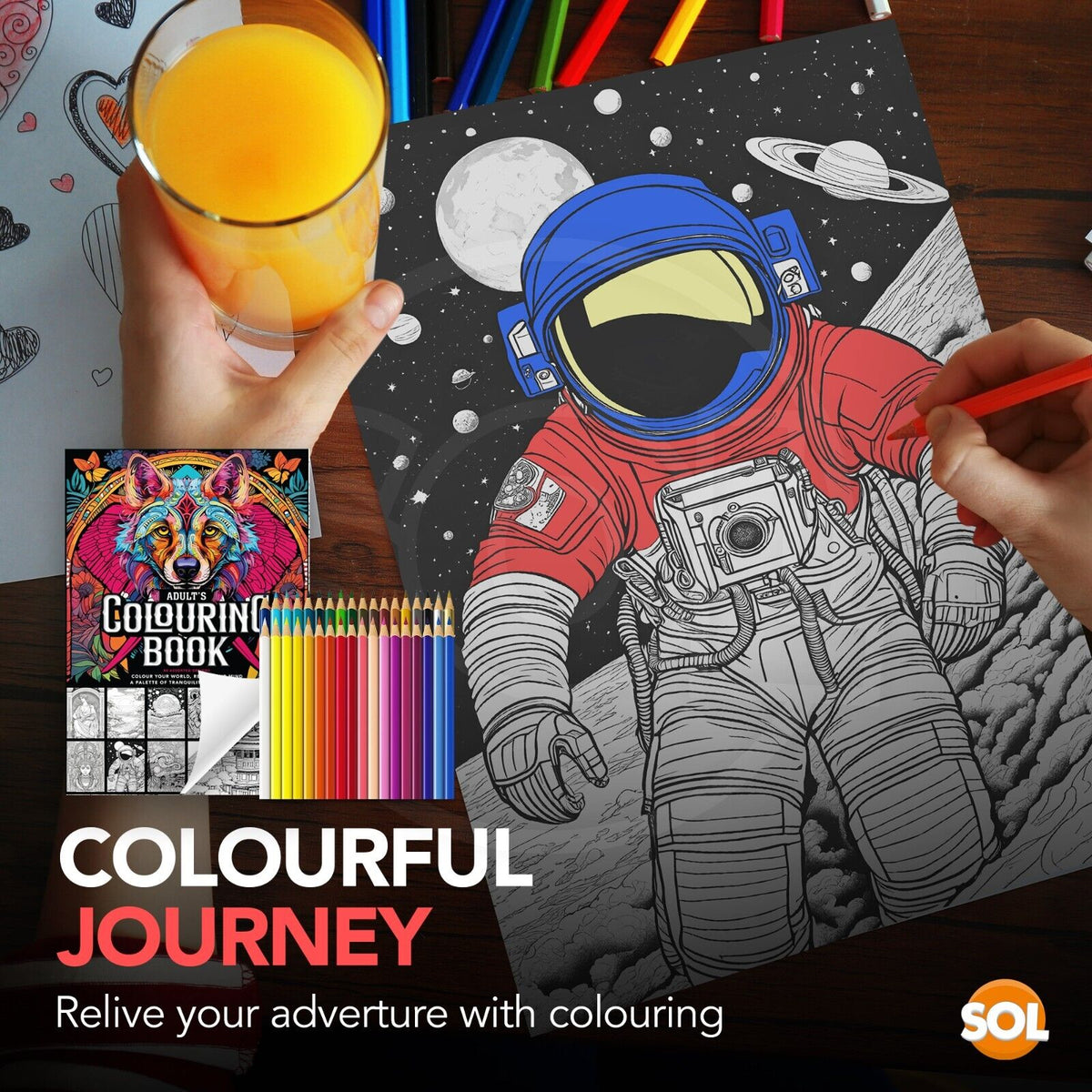 Adult Colouring Book A4 80 Pages + Premium Colouring Pencils 36 Set